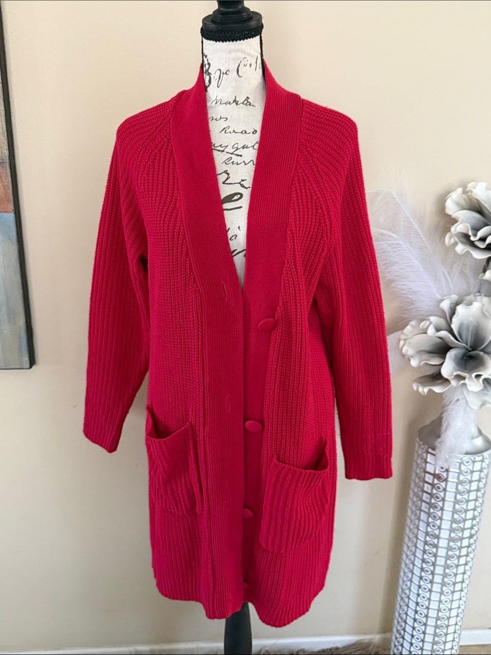 Woman Within Bright Red Long Button-Front Cardigan